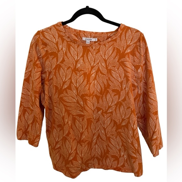 Chico’s Ivory & Orange Top 3/4 length sleeve top. Sz 2 (12-14) - Picture 8 of 8